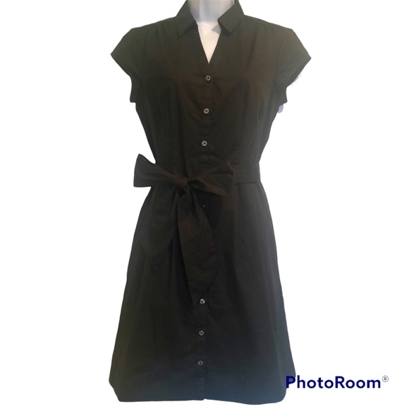 Banana Republic Dresses & Skirts - Banana Republic Shirt-Dress with Waist Tie, 8P, Black - cotton with spandex